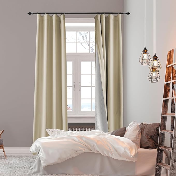 Soundproof 100% Blackout Curtains 96 inches, 3 Layers Thermal Insulated Back Tab Drapes for Door Window Nursery Divider Living Room, with Pin Hooks Beige 50x96 Inch 1 Panel