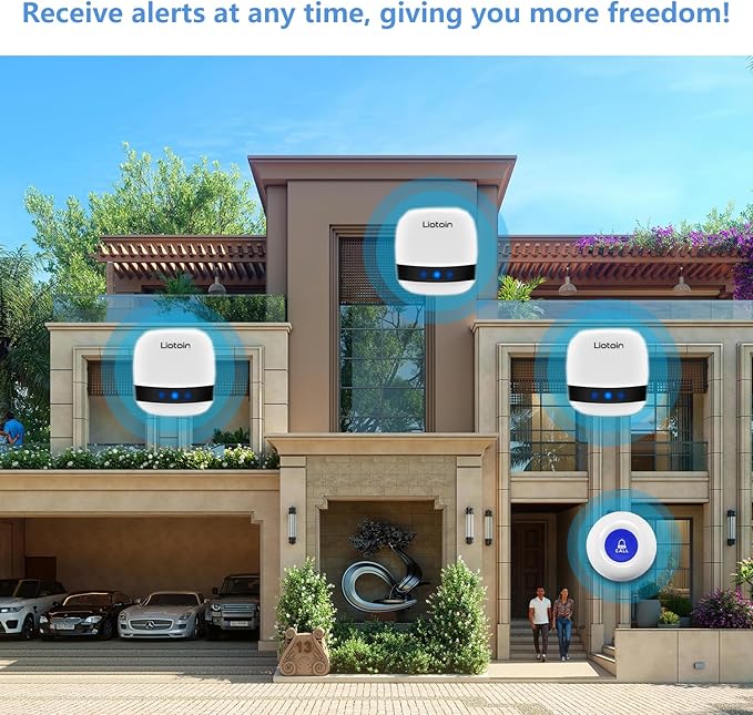 LIOTOIN Caregiver Pager Wireless Alert System - 2 Call Buttons, 2 Receivers, 600+ft Range, Nurse/Patient Alert