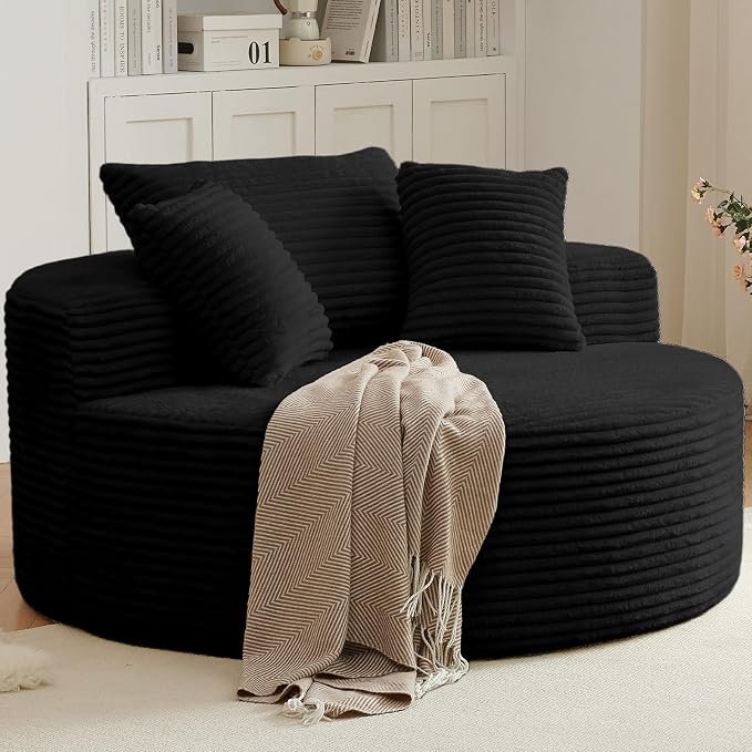 55'' Oversized Round Lounge Chaise Chair, Corduroy Upholstered Indoor Chaise - Image 8