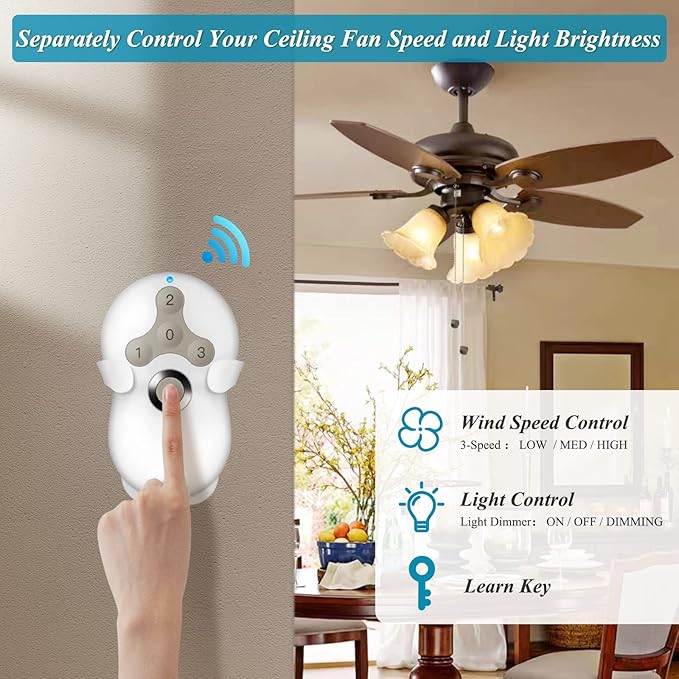 Universal Hunter Ceiling Fan Remote Control Kit, Smart Wi-Fi Control Kit for Hunter Harbor Breeze Hampton Bay, Compatible with Alexa, Google Assistant and Smart Life App, 3-Speed, Light Dimmer