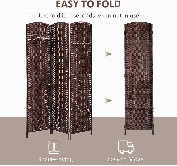 HOMCOM Room Divider 3-Panel, 6FT-Tall Folding Privacy Screen, Hand-Woven Design - Image 3