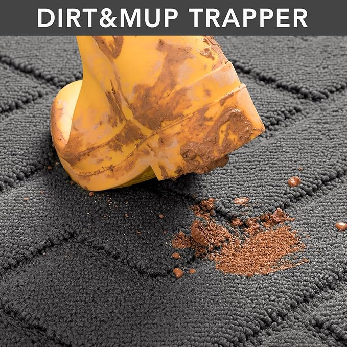 hicorfe Dirt Trapper Indoor Doormat,20"x31.5" Welcome Door mat,Non Slip Backing Washable Door Mats,Absorbent and Resistant Low-Profile Entrance Inside Floor Mat for Front Back Door and Entryway (Grey)