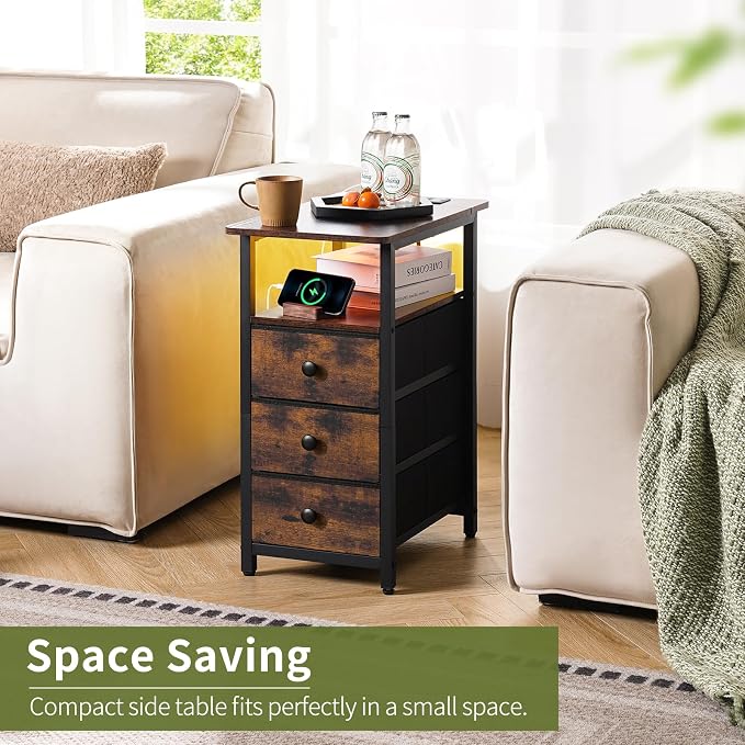 Yoobure End Table with Charging Station, LED Narrow Side Table Bedside Table - Image 3
