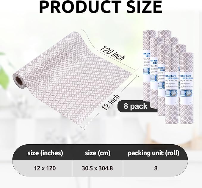 RAY STAR 12X120 Inch Shelf Liner for Kitchen Cabinets, Non-Adhesive Cabinet Liner Washable, PVC Drawer Liner for Dresser Non-Slip Bathroom (Circle)(8 Roll)