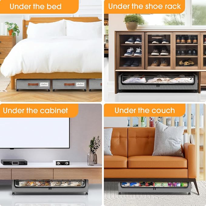 Under Bed Storage with Wheels 3Pack Storage Containers with Clear Window | - Image 7