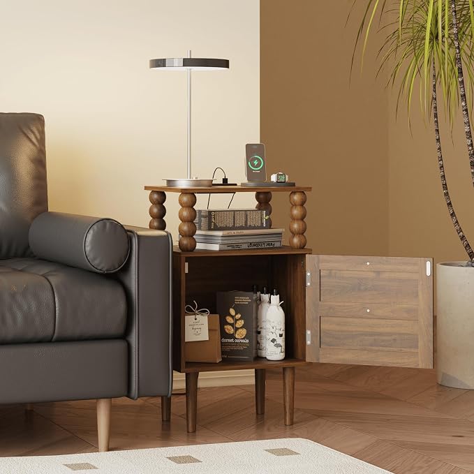 Veegle Nightstand with Charging Station, Modern Bedside Table with Storage - Image 7