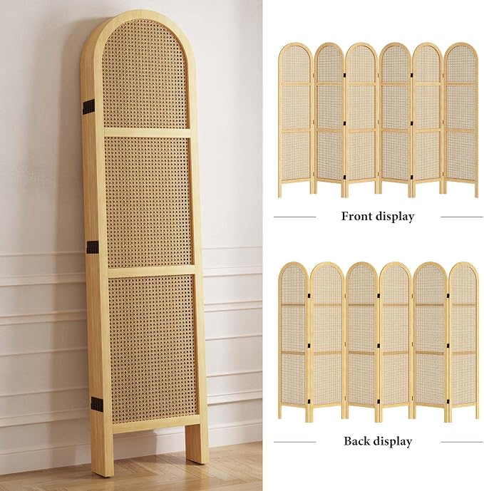 Svimi Room Dividers and Folding Privacy Screens, 5.6 Ft Double Hinged Rattan - Image 7