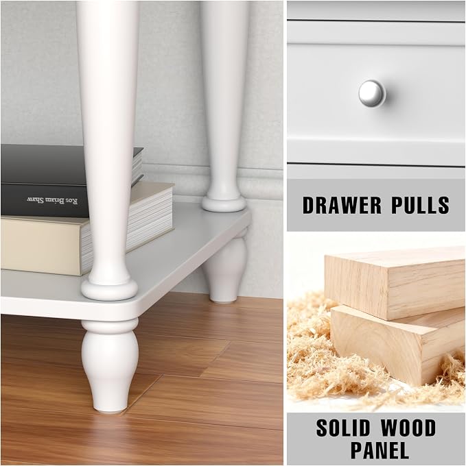 Solid Wood Nightstand with Charging Station, Traditional End Table with Drawers - Image 4