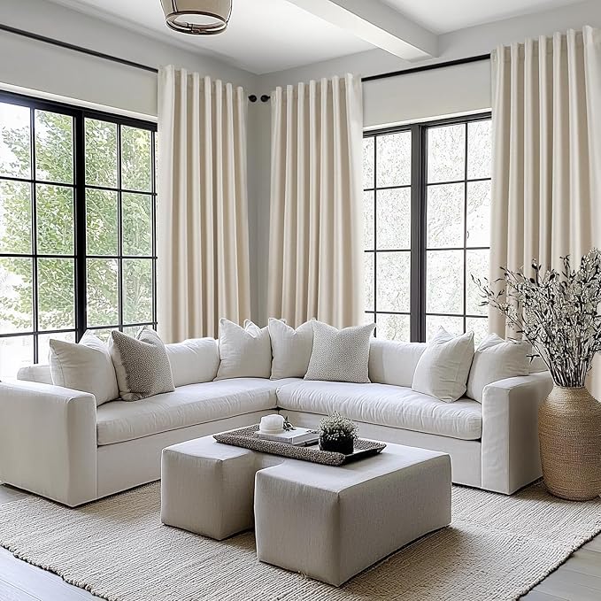 Topfinel 100 Inch Custom Linen Blackout Curtains, Modern Beige Textured Linen - Image 2