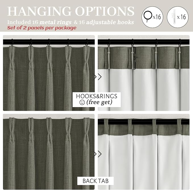 Memory Trained Pinch Pleated Blackout Linen Blend Dual Layer 78 Inches Curtains - Image 6