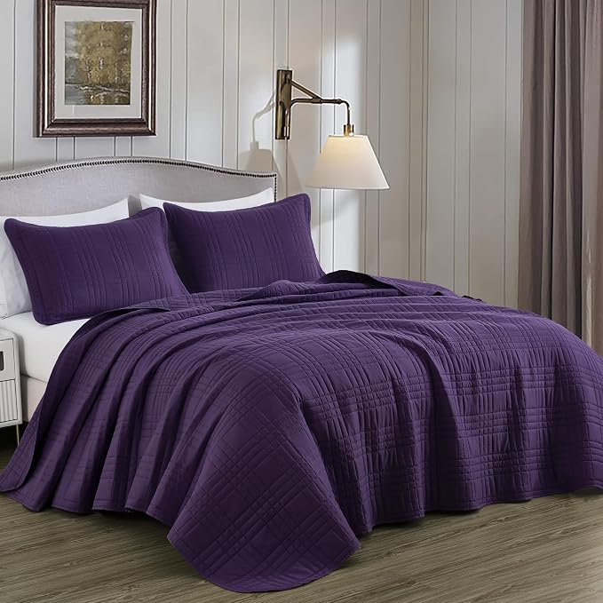 Chezmoi Collection Kingston King Size Bedspread Set, 3-Piece Dark Purple by ChezmoiCollection