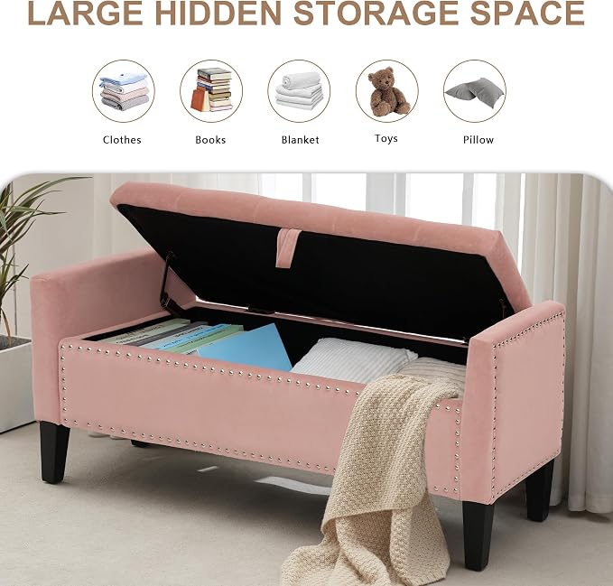 Velvet Ottoman with Storage, Modern Storage Bench - Image 3