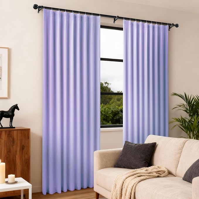 Etherealveil Lavender Purple Pinch Pleated Blackout Curtains 2P 60"x102" | Back - Image 2