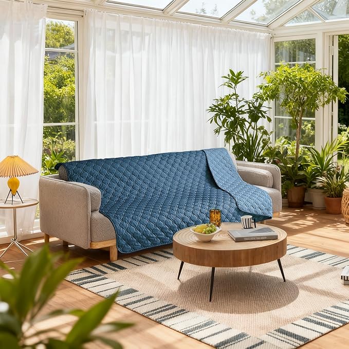 gogobunny 100% Double-Sided Waterproof Dog Bed Cover Pet Blanket Sofa Couch Furniture Protector for Puppy Large Dog Cat, Reversible (82x120 Inch (Pack of 1), Dark Blue/Light Blue)