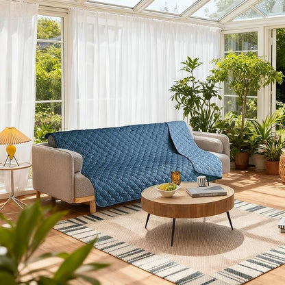 gogobunny 100% Double-Sided Waterproof Dog Bed Cover Pet Blanket Sofa Couch Furniture Protector for Puppy Large Dog Cat, Reversible (82x120 Inch (Pack of 1), Dark Blue/Light Blue)