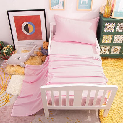 NTBAY Toddler Bedding Set - 4 Piece Soft and Breathable Crib Bedding Set for Boys and Girls, Includes Quilted Comforter, Fitted Sheet, Flat Top Sheet and Envelope Pillowcase, Pink