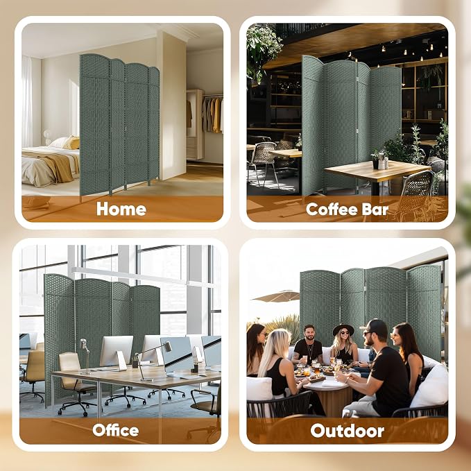 Rattan Room Divider, 4-Panel Folding Privacy Screen 6ft. Extra Wide | Room - Image 5