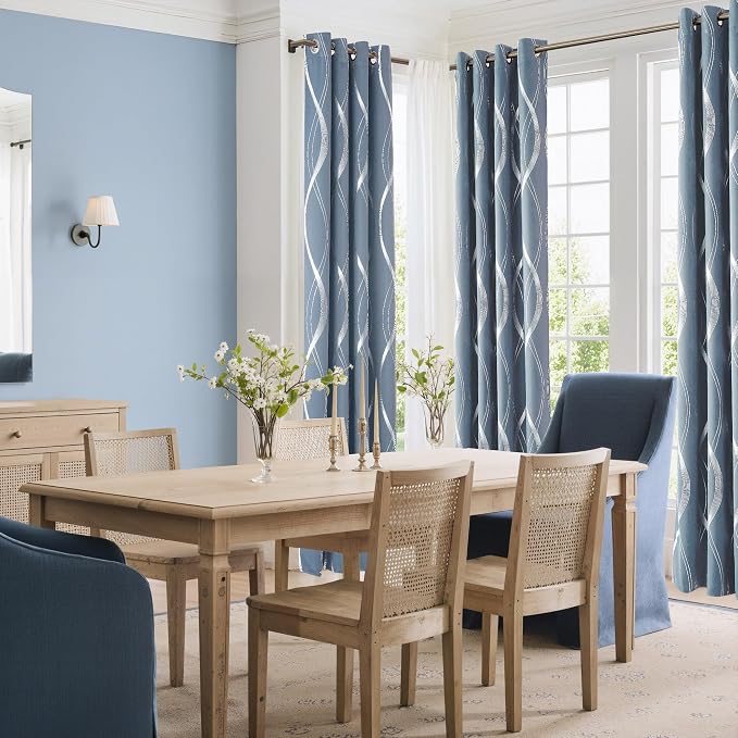 NICETOWN Dusty Blue Foil Printed Curtain - Image 3