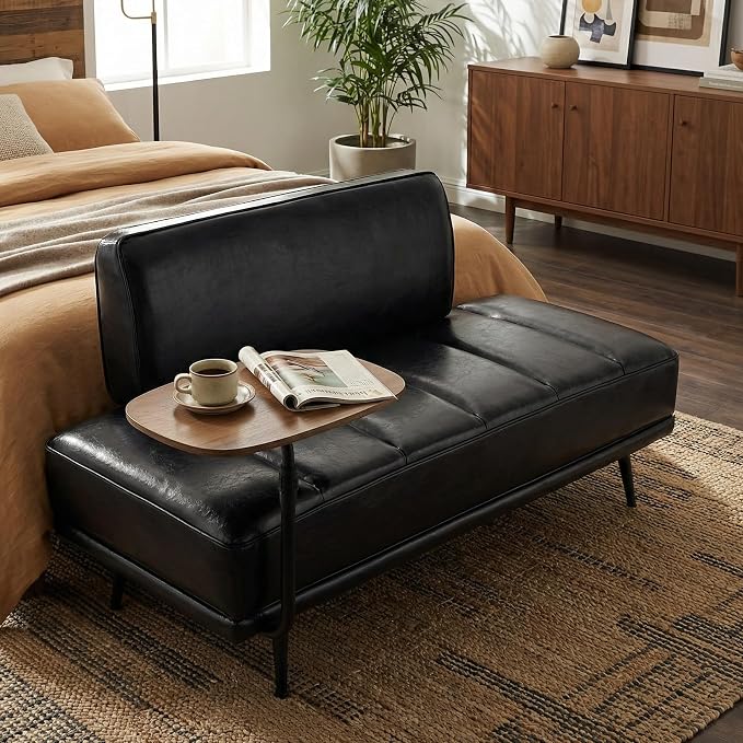 Leather loveseat Sofa, Modern Faux Leather Bedroom Bench by SmartEdge