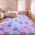 Checkered 8x10 Area Rugs for Living Room, Large Fluffy Purple Rainbow Colorful by ONASAR