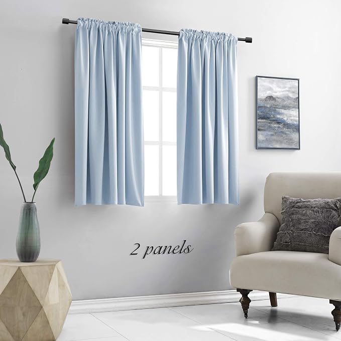 48 Inch Curtains Light Blue Blackout Curtains - Image 2