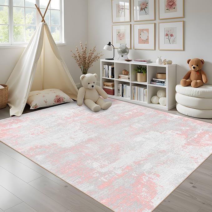 Latte&Fog 6x9 Area Rugs for Living Room Modern Abstract Washable Pink Rugs | - Image 4