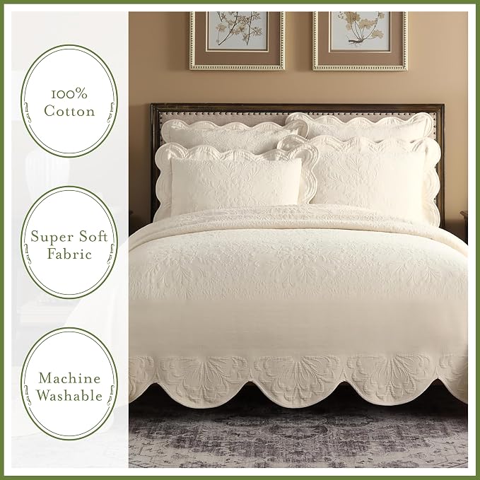 Charleston Estate Modern Farmhouse Floral Matelasse Coverlet - Image 7