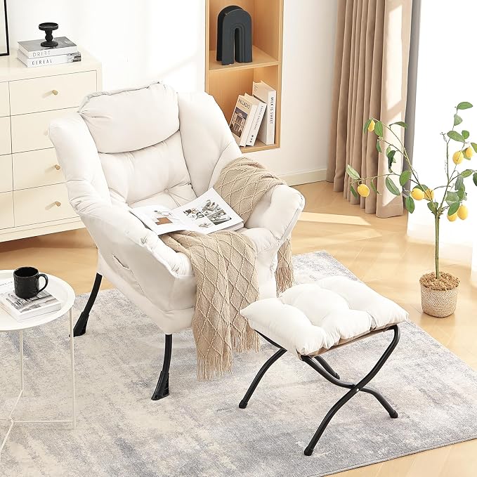 Lazy Chair with Ottoman, Comfy Accent Reading Chair, Removable Cover, with - Image 8