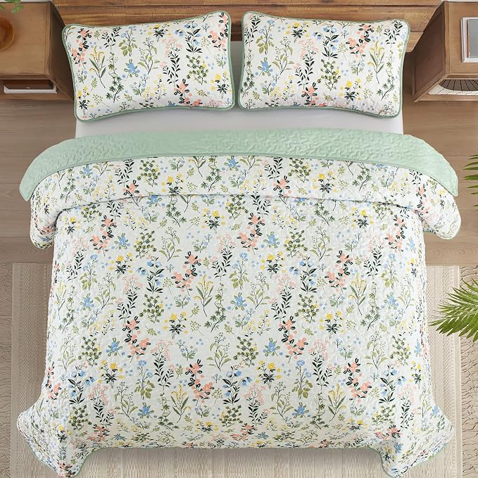 Anibedding Floral Quilt Set Twin Size, 2 Pieces Flower Parrten Bedspread | Soft - Image 3