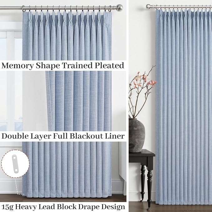 Custom Pale Blue 102 Inch Blackout Curtains - Image 4
