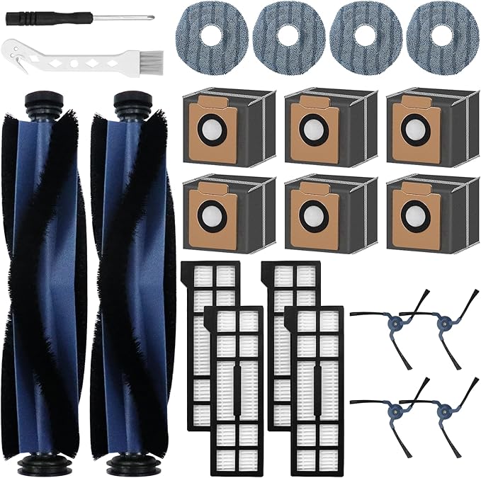 Asrhine 22 Pack Accessories for Eufy X10 Pro Omni Robot Vacuum Cleaner Replacement Parts, 2 Mainbrush 4 Sidebrush 6 Dust Bag 4 Filter 4 Mop Pads 1 Cleaning Brush 1 Screwdriver