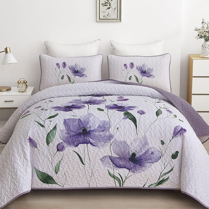 Mybedsoul King Size Quilt Set Purple, Reversible Polyester Coverlet Set by Mybedsoul
