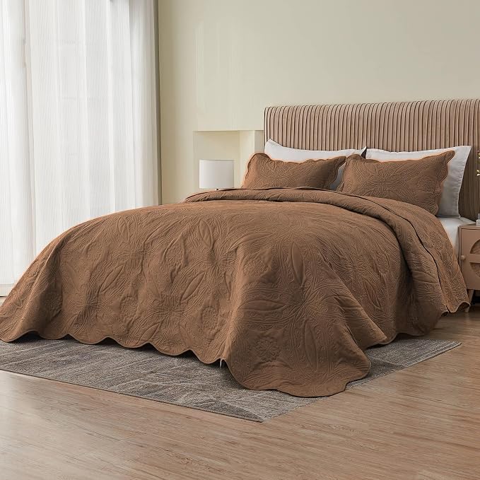 Kingnex Oversized King Bedspreads 128x120 Ultrasonic Quilted Coffee | Extra - Image 3