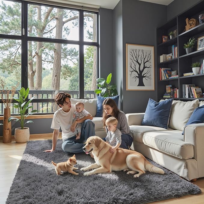 Small Shag Area Rug for Bedroom, 2x3 Dark Grey Soft Plush Carpet | Non-Slip - Image 6