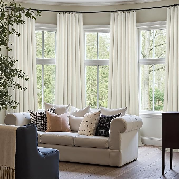 Neutral 80 Inch Nursery Blackout Curtains for Bedroom 80 Inches Long 2 Panel Thermal Curtain for Summer Heat Blocking Linen Textured Custom Made Drapes Pleated Back Tab Rustic Ceiling to Floor Length