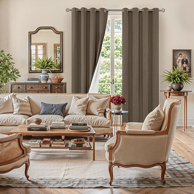 YoungsTex Brown Linen Blackout Curtains 84 Inch Length - Image 3