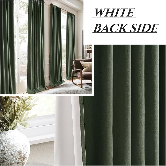 Living Room Dark Olive Green Black Out Curtains 72 Inch Long 2 Panels Set - Image 7