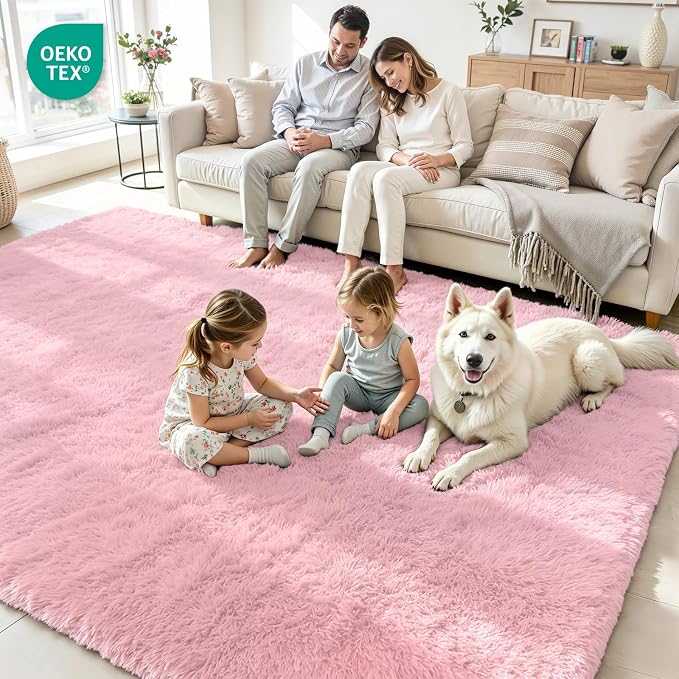 6x9 Fluffy Area Rug for Living Room: Soft Non-Slip Pink Shag Bedroom Carpet | - Image 4