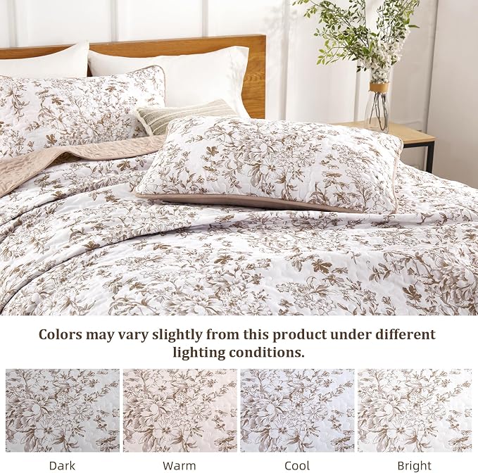 WONGS BEDDING Botanical King Quilt Bedding Set, 3 Pieces Bedspread, Microfiber - Image 6
