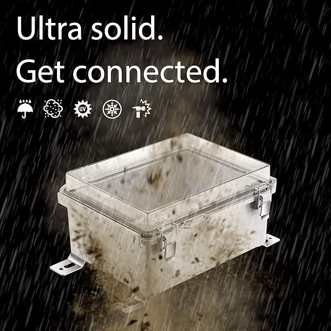 Gratury Junction Box, IP67 Waterproof Plastic Enclosure for Electrical Project, Hinged Transparent Cover, Includes Mounting Plate and Wall Bracket 220×170×110mm (8.6"×6.7"×4.3" TC)