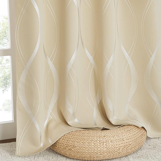 NICETOWN Wave Line Foil Print Curtains 52 x 84 Inch, Biscotti Beige | - Image 9