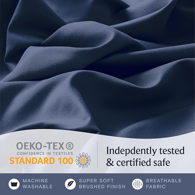 LuxClub 5 PC Split King Sheet Set, Deep Pockets Wrinkle Free Cooling Bed Sheets Hotel Bedding for Women, Men, Includes 2 Fitted Sheet, 1 Flat Sheet and 2 PillowcasesSoft Navy