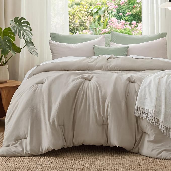 Bedsure Full Comforter Set, Muted Linen Soft Prewashed Bedding - Image 2