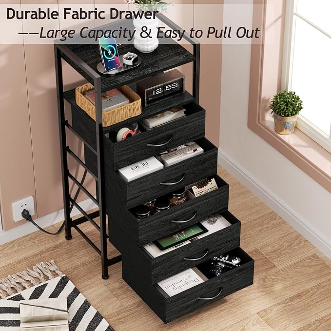 Nightstand with Charging Station, 5 Drawers Dresser - Image 9