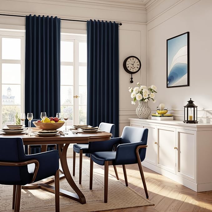 Navy Blue 100% Blackout Linen Curtains - Image 8