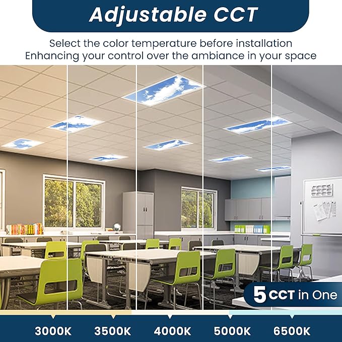 4-Pack 2x4 LED Flat Panel Light, Drop Ceiling Light Fixture with Cloud Design Tunable 30W-72W, 8750 Lumens 4000K/5000K/6500K CCT, 0-10V Dimmable Skylight ETL & DLC, 120-277V 48x24 Inch LED Panel