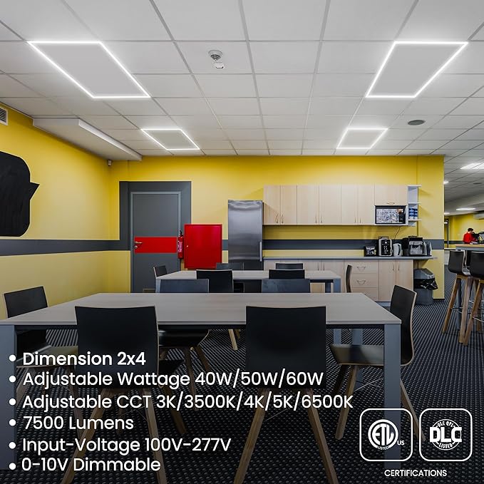 Nothing BUT LEDs 2x4 FT Edge-Lit Frame LED Flat Panel Light, 5CCT Selectable 3000K-6500K & 40W/50W/60W, 7500LM, 0-10V Dimmable, Drop Ceiling Lights Grid Fixture, ETL & DLC Listed, 100-277V, 4 Pack