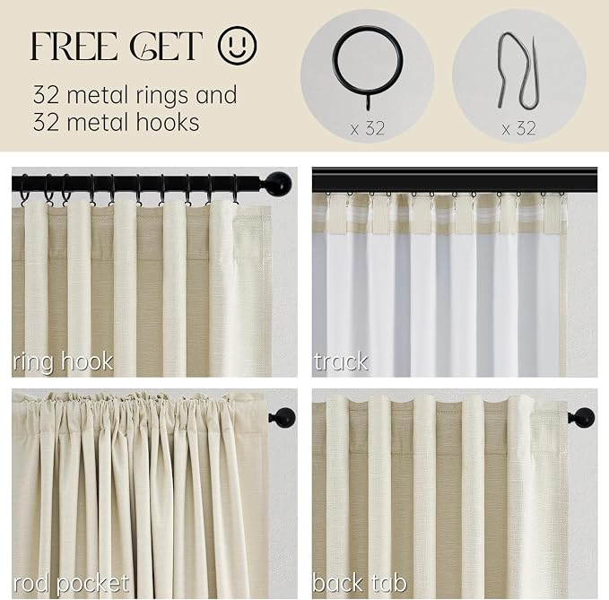 Topfinel 94 Inches Long Cream Colored Custom Blackout Linen Curtains, Ivory - Image 5