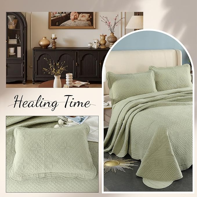 ROOMLIFE Quilt Set King Size 3D Floral Embroidery Pattern 3-Piece Cotton - Image 6