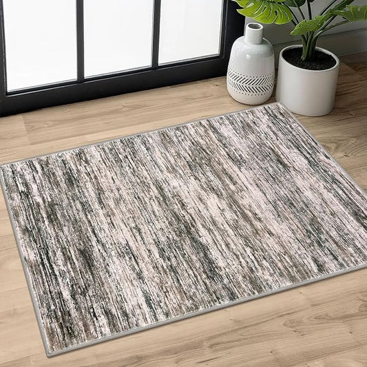 2x3 Modern Abstract Rug for Entryway, Brown Green Black White Super Soft Small Area Rug, Washable Non-Slip Kitchen Rugs, Low-Pile Mat for Bedside, Indoor Door Mat